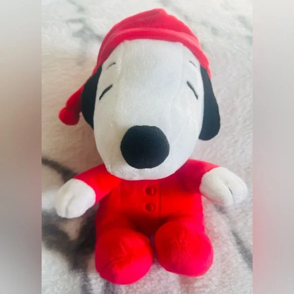 Hallmark Peanuts Snoopy 6” Microfibre Plush wearing Red Pajamas and Hat - EUC - Picture 1 of 8